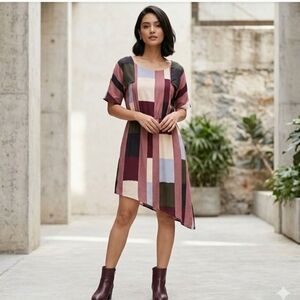 Loeffler Randall Asimmetrical Multicolor Retro Dress 100% Silk